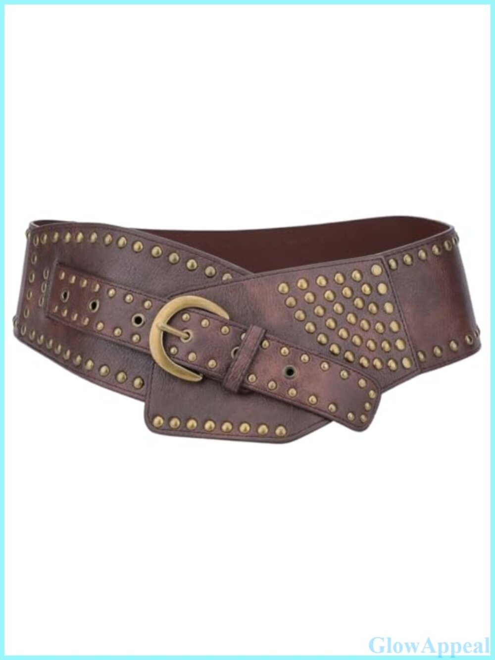 PU Leather Wide Western Boho Waist Belt Chunky Antique Bronze Alloy Rivets